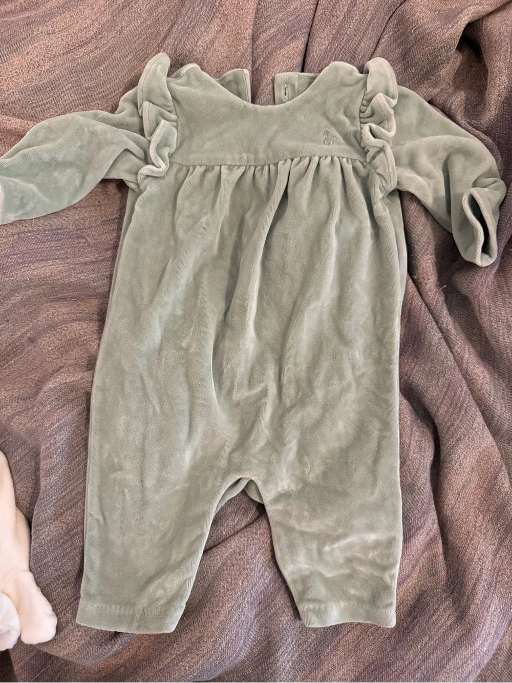 Ralph Lauren Sage Green Velvet Baby One-Piece Bodysuit (3M)